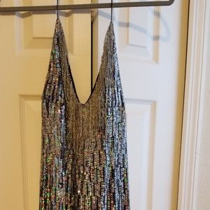 Black dress with silver beadings and scarf